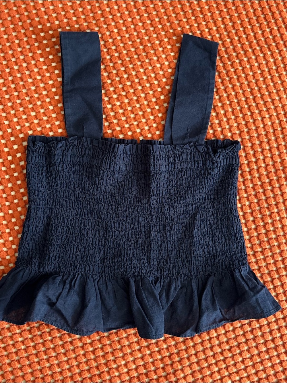 Women's Navy Smocked Ruffle Tank Top